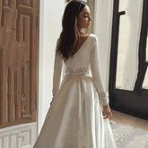 Gorgeous Wedding Dresses Formal Bridal Gowns Embroidery Satin A-Line Robes Floor Length Full Sleeves Vintage Vestidos De Novia